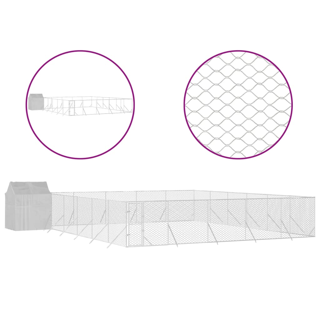 vidaXL Perrera exterior con toldo acero galvanizado plata 12x12x2,5 m, , large indicador imagen numero 2